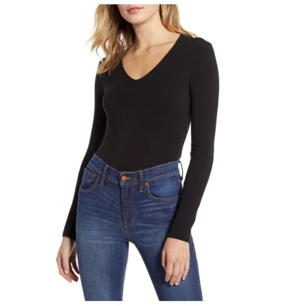 Madewell V-Neck Full Coverage Bodysuit XL True Black